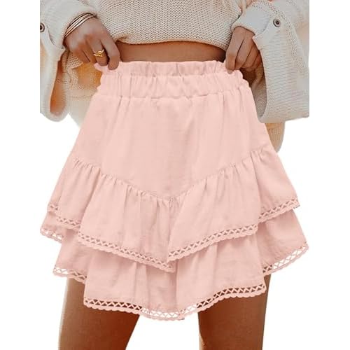 LOMON Flowy Skorts for Women Ruffle Tiered Skorts High Waist Mini Skirts Tennis Golf Crochet Casual Shorts