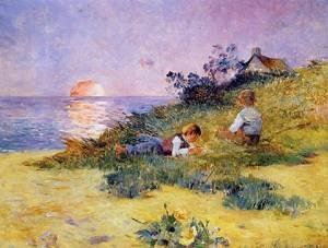 Peinture à l'huile Ferdinand Puigaudeau Children on a Dune reproduction haut de gamme