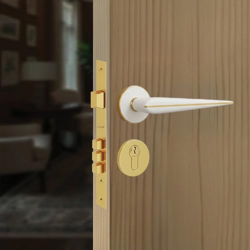 Image of Marsh Mortise Door Handle Lock Set /Premium Brass Door Handle with Lock /Heavy-Duty Main Door Handle with Key Lock for Home, Office & Hotel Doors - 3 Years Warranty - White Gold