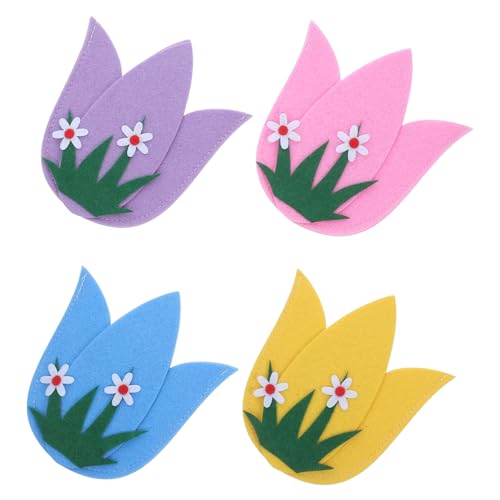 ABOOFAN 4 Pcs Easter Silverware Holders Flower Shaped Cutlery Pouches for Spring Dinner Parties Utensil Bags for Festive Table Decor