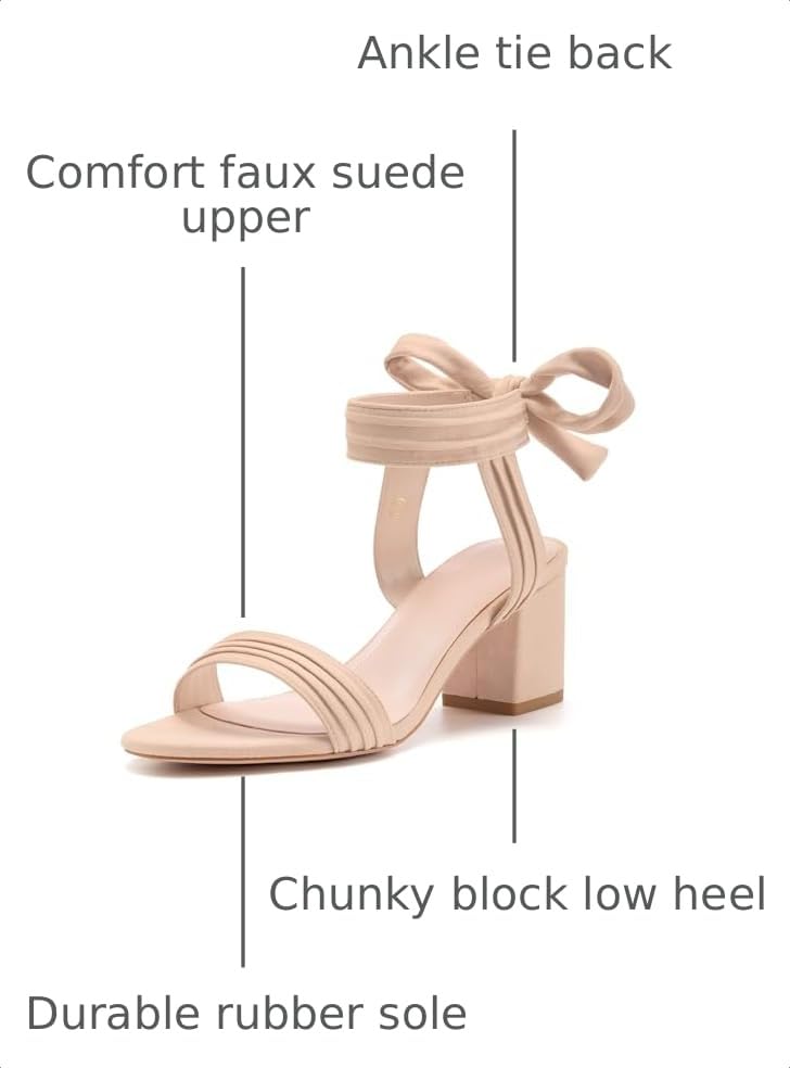 Image of Coutgo Womens Open Toe Ankle Tie Back Low Block Chunky Heels Sandals Party Dress Pumps Shoes