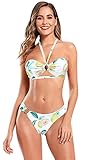 SHEKINI Bandeau Damen Bikini Set Badeanzug mit Ring Verstellbar Neckholder Bikinioberteil Zweiteiliger Bademode Low Waist Triangel Bikinihose Swimsuit (Zitrone, M)