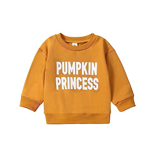 Image of KOSUSANILL Baby Boy Girl Halloween Outfit Pumpkin Sweatshirt Top Crewneck Pullove Sweter Cute Fall Winter Clothes (Brown Yellow, 6-12 Months)