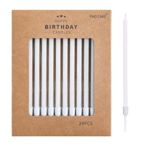 Image of PHD CAKE Iridescent White Long Thin Metallic Birthday Candles, Cake Candles, Birthday Parties, Wedding Decorations, Party Candles