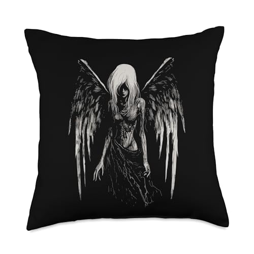 Goth Angel Fallen Witch Occult Dark Art Fairy Alt Aesthetic Throw Pillow