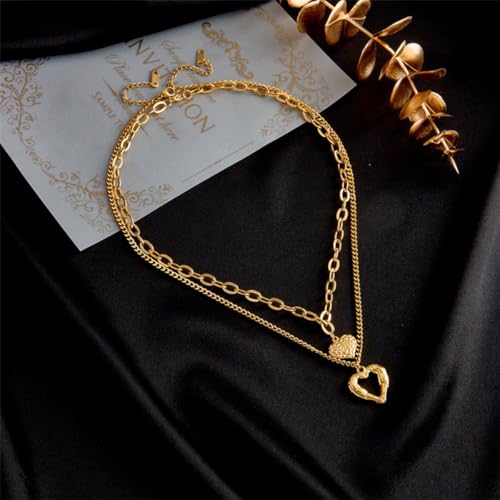 Colar Feminino Duplo em Aço Inoxidável e Pingente de Coração Ajustáveis - Hot Heart + Bolsa de Velud