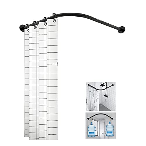 Barre de rideau de douche en L extensible anti-rouille pour baignoire d'angle sans perçage