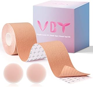 VBT Boob Tape - Breast Lift Tape, Body Tape for Breast Lift w 2 Pcs Silicone Breast Reusable Adhesive Bra, Bob Tape for Large Breasts A-G Cup, Nude