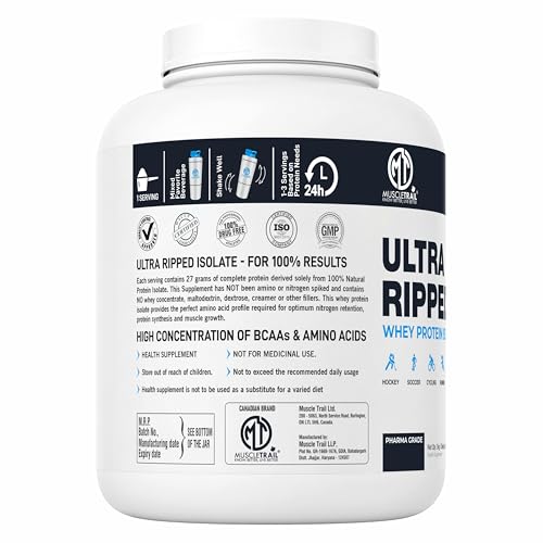 Image of MuscleTrail Pharma Grade Ultra Ripped Whey Protein Isolate Premium Protein for Men & Women 27g Protein per Serving Supports Muscle Growth Strength & Recovery L-Carnitine (2Kg,Mocca Socca)