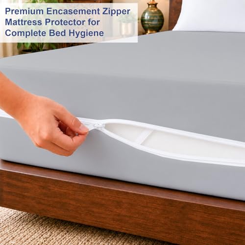 Image of ARLinen Waterproof Mattress Protector Cover Single Size with Zipper - 6 Sided Bed Bug Proof Encasement, Dustproof & Breathable Fabric, Fits 36x72x6 Inch Mattress, Silver
