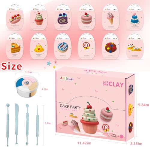 에어 드라이 클레이 키트, 아동용 모델링 클레이, 12박스 케이크 매직 클레이 세트 — 사진 2