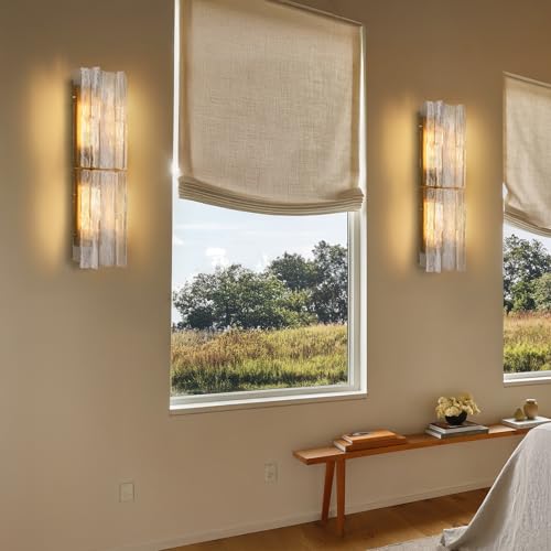 Image of Modern Brass Wall Sconce,30in Gold Large Clear Glass Wall Sconces with Water Ripple,Indoor Hardwired Wall Sconces for Large Spaces,Living Room,Hallway,Stairway Sconces Wall Lighting,Included E26 Bulbs