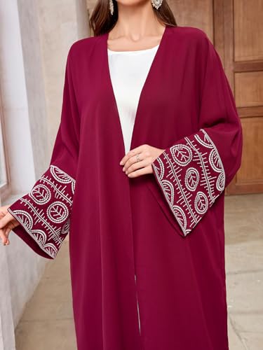 Image of Women's Ethnic Embroidery Muslim Abaya Open Kimono Cardigan Jalabiya