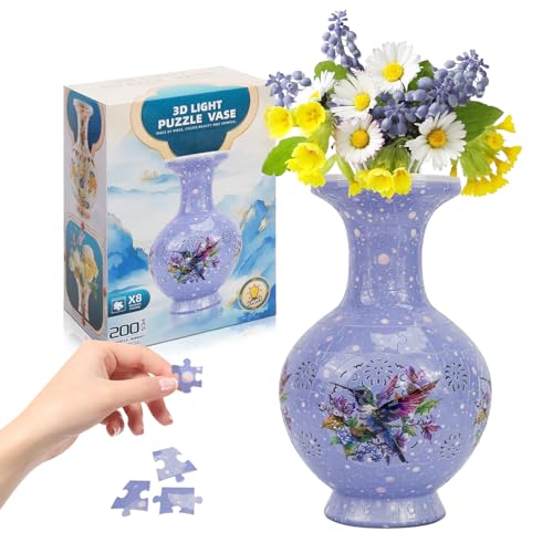 LED 3D Puzzle Vase for Adults – Difficult Floral Puzzle Craft for Home or Office – Violet Songbird by Hiwhy - Used condition - US$15.00