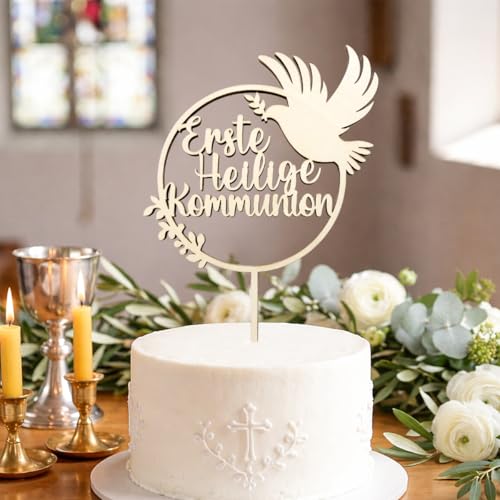 Erstkommunion Tortendeko, Erste Heilige Kommunion Cake Topper Kuchen Deko Torten Topper aus Holz, Erstkommunion Deko Junge Mädchen