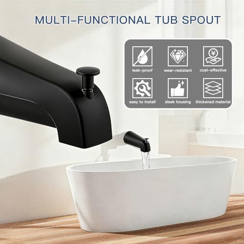Matte Black Bathtub Spout with Diverter, All Metal,5.3 Inch Tub Spout, Fits 1/2\" Copper Slip-On and 1/2\" or 3/4\" IPS Threaded Pipes, Leak-Free, Slip Fit Tub Spout with Pull-Up Diverter - Thumbnail 6