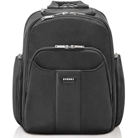 EVERKI Versa 2 Premium Business Laptop Backpack - Women's or Men's Backpack for Work with 14.1" - 15" Adjustable Compartment, 21.5L Capacity - Travel Friendly Ballistic Nylon Backpack (EKP127B), Black Cover