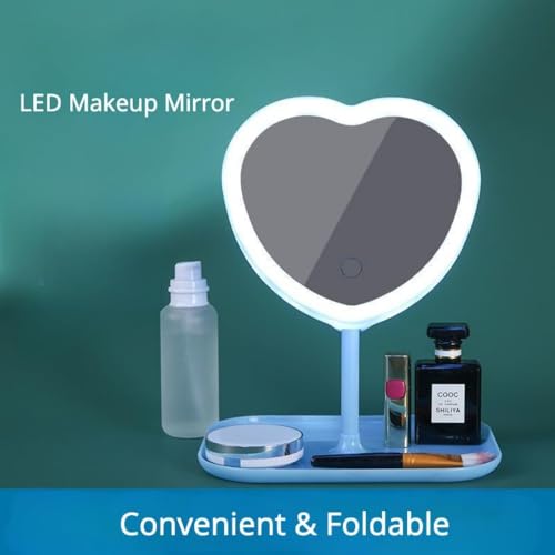 Espejo de maquillaje en forma de corazón con luz LED miniatura 5