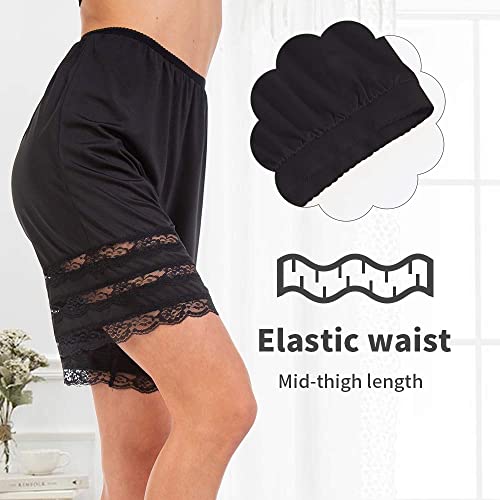 MANCYFIT Half Slip Shorts Culotte for Women Split Skirt Lace Pettipants Snip 7-9” Inseam Black XX-Large