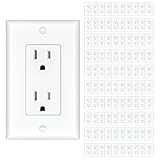 Amico 100 Pack Wall Outlet, 15 Amp Outlets, UL Listed, Tamper Resistant Standard Electrical Outlet, Decorator Receptacle with Wall Plate, Suitable for Home and Business, 125V/1875W, White
