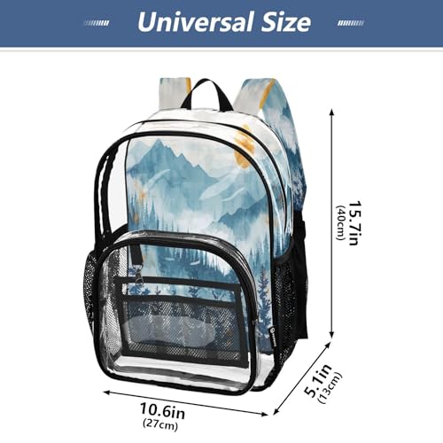 Mountain Landscape Clear Backpack - Stadium Approved Large 15.7-inch Waterproof Transparent Bag for Sports, Concerts, Work, Travel#4874