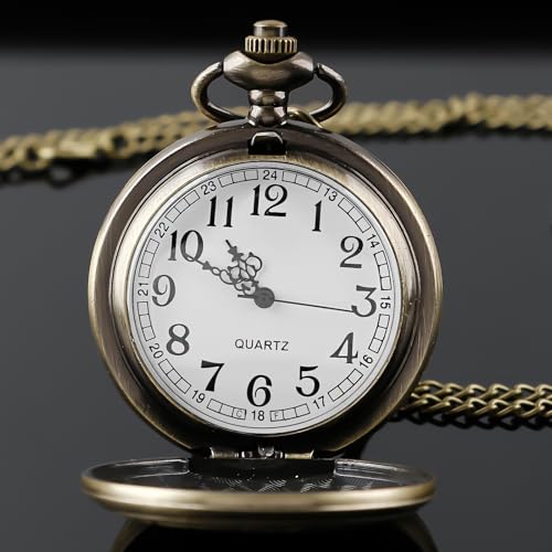 Tiong Pocket Watch Quartz Pocketes Watch with Chain for Cosplay Christmas Valentine's Day Birthday Gifts Fathers Day - Image 4