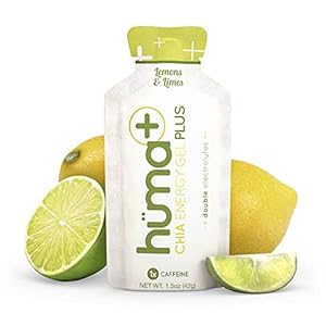 Huma Plus (Double Electrolytes) – Chia Energy Gel, Lemon Lime, 24 Gels, 1x Caffeine – Stomach Friendly, Real Food Energy Gels