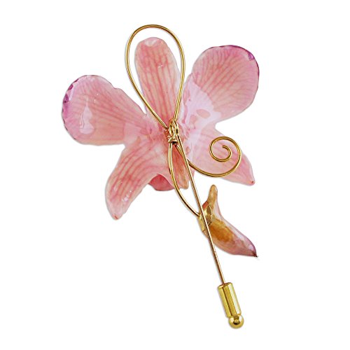 Novica Handmade Unique Natural Flower Brooch Pin For Women - Lustrous Lacquer 24K Gold Plated Dendrobium Orchid, Elegant Flower Pin With A Touch Of Gold, Eternal Orchid' #TOP1