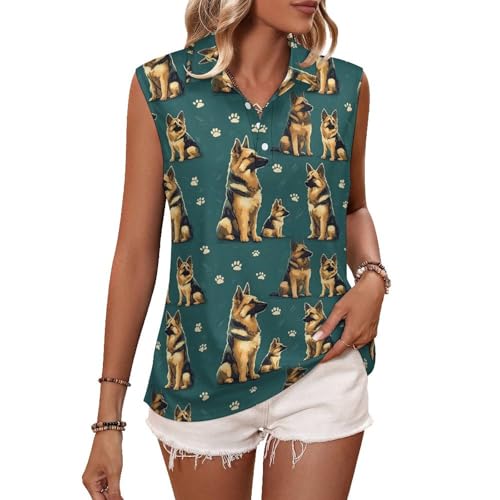 Camiseta de golf sin mangas para mujer, con estampado familiar de pastor alemán, cuello en V, camiseta de tenis, Estilo-44, Large