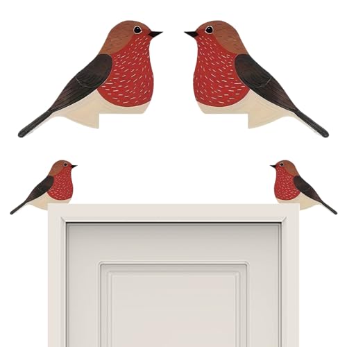 TEOZBLU 2 Pcs Deco Murale Bois,Oiseau Decoration, Oiseau Drôle Ornement de Cadre de Porte, Decoration Murale Bois Rouge pour Porte, Art Déco Originale d'angle de...