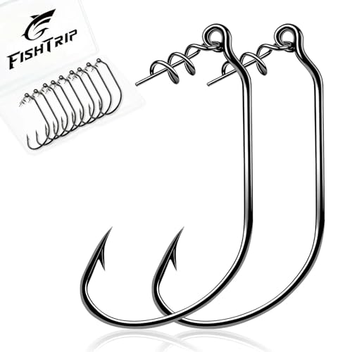 FishTrip Swimbait Hook, 25Pcs Twist-Lock Worm Hooks with Centering Pin Spring Weedless Hook for Soft Plastic Lures Baits Bass Fishing 5/0