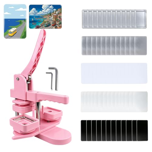 Fridge Magnet Button Maker Machine, 60 * 40mm/1.57 * 2.36 inch Rectangle-Shaped Pin Maker Machine for Refrigerator Magnet, DIY Rectangle Button Press Machine with 100 Pcs Supplies.