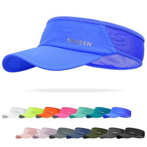 Sukeen Sports Sun Visor Men Women Lightweight Packable Cooling Stretchy Visor Hat for Running, Tennis, Golf Blue