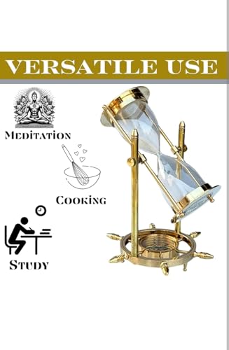 Image of Antique Handmade Brass Sand Timer Gold Brass Finish Nautical Sand Timer with Wheel Compass Base for Gifted Home & Office Desk Decor (Time 4-5 min) Height 8 Inch