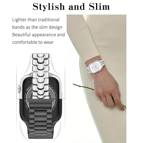 Thin Metal Band Compatible with Apple Watch Band 38mm 40mm 41mm 42mm 44mm 45mm 49mm, Dressy Stainless Steel Chain Strap, Slim Fancy iWatch Band with Case for Women Men