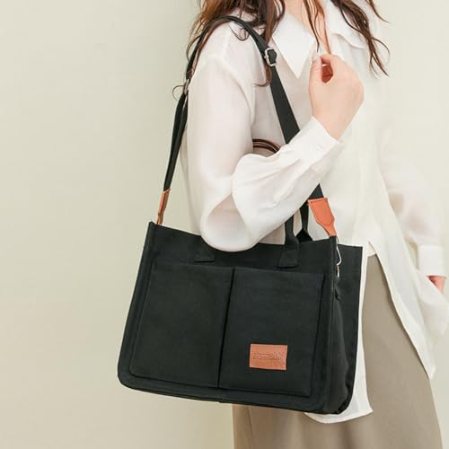 Image of Cherry Tote Bag for Women Canvas Patched Purse Cute Shoulder Bag Multi-Pocket Satchel Handbag for work travel