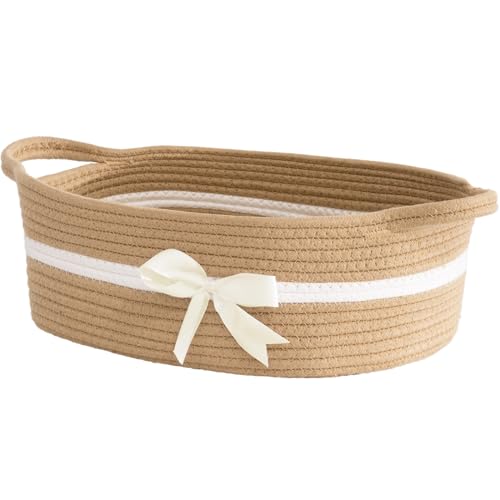 TIMEYARD Aufbewahrungskorb, Geschenkkorb Leer, Baumwolle Organizer Korb für Handtücher, Snacks, Hundespielzeug, Korb Geflochten, Deco Korb für Kinderzimmer, 33 x 25 x 12 cm, Khaki