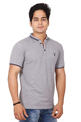 Image of Basilio Cotton Blend Polo Neck Half Sleeve Contrast Half Placket Regular Fit Button Down T-Shirt(Tee) for Men
