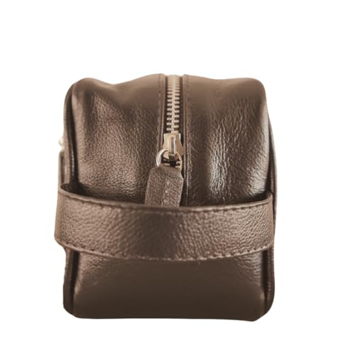 Necessaire de Couro Legitimo Bolsa Organizadora Masculina e Feminina para Viagem (Marrom)