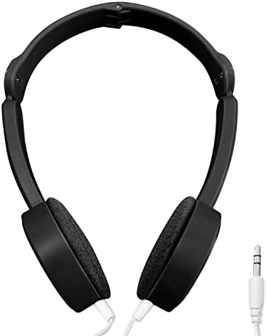 Bulktech 716 Foldable Stereo On-Ear Headphones with Tangle-Free 5ft Long Cord and 3.5mm Jack for Kids - Compatible with Kindle, Laptops, Tablets - Ideal for School, Travel, and Plane - 1 Pack Black