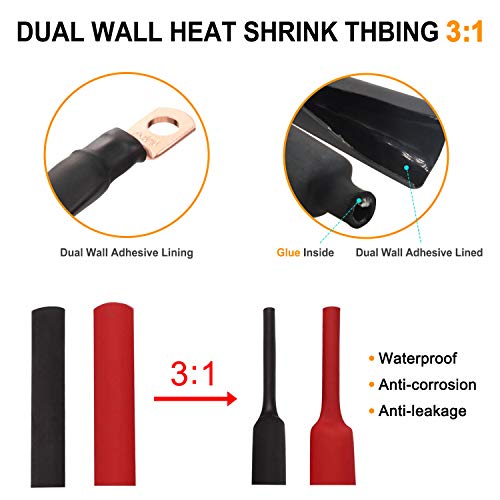 0 Guage Terminals 1/0 Awg-3/8” & 1/0 Awg-5/16”Ring Terminals 8Pcs Cable Lugs Battery Lugs,Heavy Duty Wire Lugs,Battery Cable Ends,Battery Terminal Connectors With 3:1 Heat Shrink Tubing #TOP4