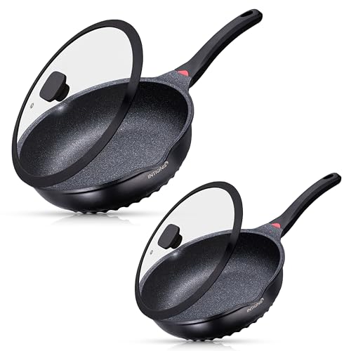 Frying Pan Set, Non Stick Cookware Set, Extra Deep, Anti Scratch, Ceramic Coated, Chemical Free, Induction Compatiable, Heat Sensor Handle, with Utencils 10 Pieces Set