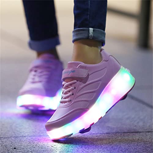 Foto von Mädchen Jungen LED Rollschuhe Kinder 7 Farben Lichter Leuchtend Schuhe mit Rollen USB Aufladbare Blinken Rollenschuhe Outdoor Gymnastik Doppelräder Skateboard Sneaker