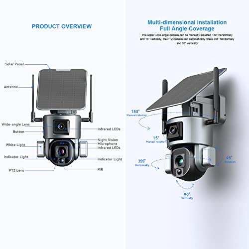 4K Solar Security Cameras Wireless Outdoor With Wireless 2.4G Wi-Fi 360° View, Solar Security Camera With Ai Motion Detection, Infrared Night Vision,10X Optical Zoom, Ptz Control, 2-Way Talk, Ip66 #TOP6