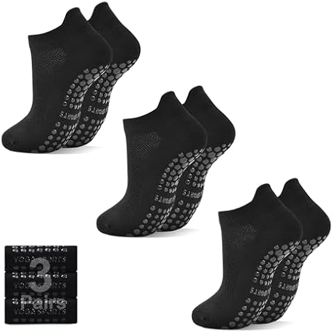 HYCLES Grips Pilates Ankle Socks Non-Slip Yoga Socks for Women Low Cut Anti Skid Athletic Socks 3 Pairs Cover