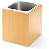 Ice Housing Bin with Removable Tray Ice Holder Container Wine Beer Champagne Drink Bucket Beverage Tub for Freezer Display Buffet Bar Counter Party Drink Chiller(Bamboo and Steel,7.9" X 7.7" X 7.23")