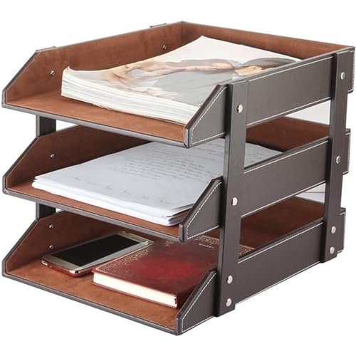 XNONE Organiseur de bureau en cuir empilable - Compartiment à documents pour dossiers, papeterie, magazines, courrier, maison, petits objets, organisateur de bureau...