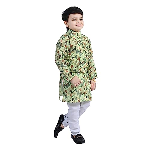 Image of Boys Ethnic Wear Printed Cotton Kurta Pajama set