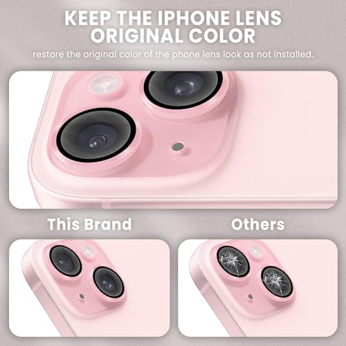 Image of ArmourPro Premium Camera Lens Protector Tempered Glass Compatible For iPhone 15 and iPhone 15 Plus Tough HD Individual Aluminum Alloy Rings 9H Camera Cover , Scratch-Resistant,Camera Lens Protection| Pink