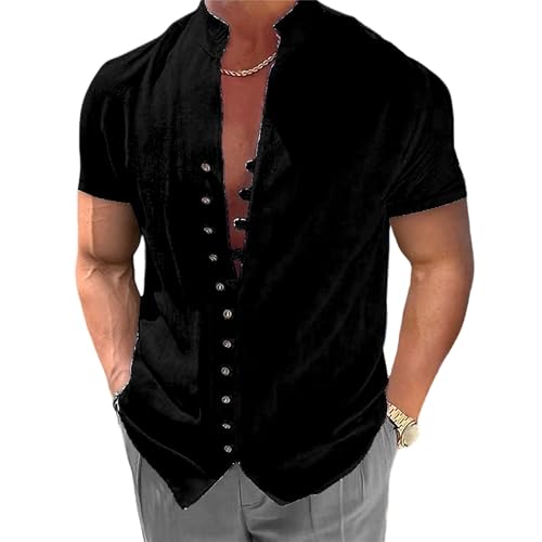 Chemise coton et lin homme anti-transpiration col montant pour rester frais